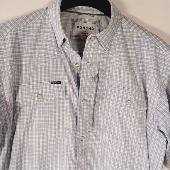 Poncho Pearl Snap Shirt Western Mens Medium Short Sleeve Double Pockets Vented - Picture 3 of 10